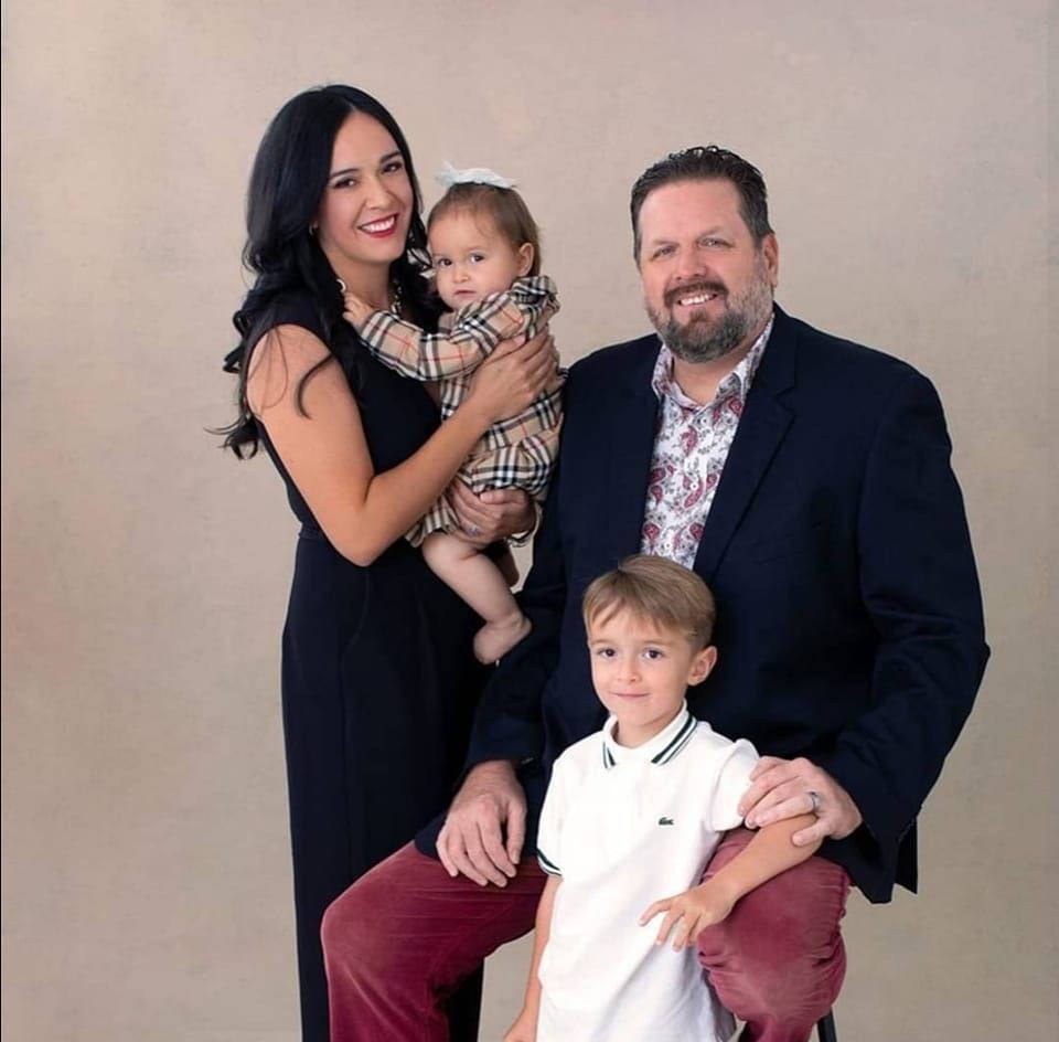 Thomas with his wife Jackie and their children Isla and Ronin